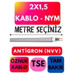 Öznur 2X1,5 Antigron (Nym) Kablo (Gri) Metre Seçenekli