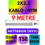 Öznur 2x2,5 Antigron (Nym) Kablo (Gri) Metre Seçenekli - 9 METRE