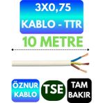 Öznur 3x0,75 Ttr Kablo (Beyaz) Metre Seçenekli - 10 METRE