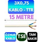 Öznur 3x0,75 Ttr Kablo (Beyaz) Metre Seçenekli - 15 METRE