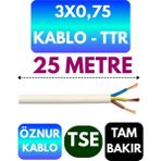 Öznur 3x0,75 Ttr Kablo (Beyaz) Metre Seçenekli - 25 METRE