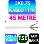 Öznur 3x0,75 Ttr Kablo (Beyaz) Metre Seçenekli - 45 METRE