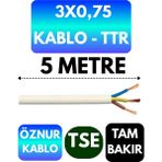 Öznur 3x0,75 Ttr Kablo (Beyaz) Metre Seçenekli - 5 METRE
