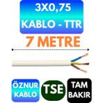 Öznur 3x0,75 Ttr Kablo (Beyaz) Metre Seçenekli - 7 METRE