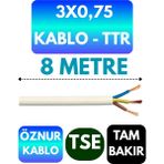 Öznur 3x0,75 Ttr Kablo (Beyaz) Metre Seçenekli - 8 METRE