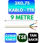 Öznur 3x0,75 Ttr Kablo (Beyaz) Metre Seçenekli - 9 METRE