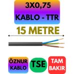 Öznur 3x0,75 Ttr Kablo (Siyah) Metre Seçenekli - 15 METRE