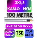 Öznur 3x1,5 Antigron (Nym) Kablo (Gri) Metre Seçenekli - 100 METRE