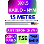 Öznur 3x1,5 Antigron (Nym) Kablo (Gri) Metre Seçenekli - 15 METRE