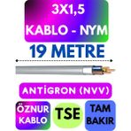 Öznur 3x1,5 Antigron (Nym) Kablo (Gri) Metre Seçenekli - 19 METRE