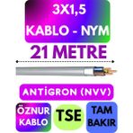 Öznur 3x1,5 Antigron (Nym) Kablo (Gri) Metre Seçenekli - 21 METRE