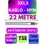 Öznur 3x1,5 Antigron (Nym) Kablo (Gri) Metre Seçenekli - 22 METRE