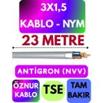 Öznur 3x1,5 Antigron (Nym) Kablo (Gri) Metre Seçenekli - 23 METRE