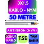 Öznur 3x1,5 Antigron (Nym) Kablo (Gri) Metre Seçenekli - 50 METRE