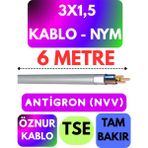 Öznur 3x1,5 Antigron (Nym) Kablo (Gri) Metre Seçenekli - 6 METRE