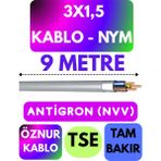 Öznur 3x1,5 Antigron (Nym) Kablo (Gri) Metre Seçenekli - 9 METRE