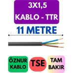 Öznur 3x1,5 Ttr Kablo Metre Seçenekli (Siyah) - 11 METRE