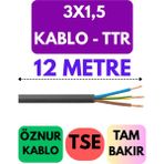 Öznur 3x1,5 Ttr Kablo Metre Seçenekli (Siyah) - 12 METRE