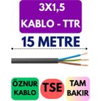 Öznur 3x1,5 Ttr Kablo Metre Seçenekli (Siyah) - 15 METRE