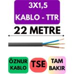 Öznur 3x1,5 Ttr Kablo Metre Seçenekli (Siyah) - 22 METRE