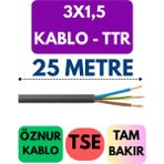 Öznur 3x1,5 Ttr Kablo Metre Seçenekli (Siyah) - 25 METRE