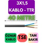 Öznur 3x1,5 Ttr Kablo Metre Seçenekli (Siyah) - 40 METRE
