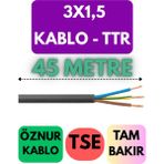Öznur 3x1,5 Ttr Kablo Metre Seçenekli (Siyah) - 45 METRE