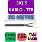 Öznur 3x1,5 Ttr Kablo Metre Seçenekli (Siyah) - 50 METRE
