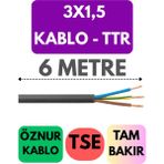 Öznur 3x1,5 Ttr Kablo Metre Seçenekli (Siyah) - 6 METRE