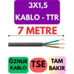 Öznur 3x1,5 Ttr Kablo Metre Seçenekli (Siyah) - 7 METRE