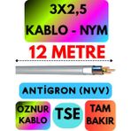 Öznur 3x2,5 Antigron (Nym) Kablo (Gri) Metre Seçenekli - 12 METRE