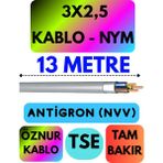 Öznur 3x2,5 Antigron (Nym) Kablo (Gri) Metre Seçenekli - 13 METRE