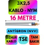 Öznur 3x2,5 Antigron (Nym) Kablo (Gri) Metre Seçenekli - 16 METRE