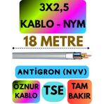 Öznur 3x2,5 Antigron (Nym) Kablo (Gri) Metre Seçenekli - 18 METRE