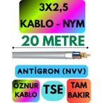 Öznur 3x2,5 Antigron (Nym) Kablo (Gri) Metre Seçenekli - 20 METRE