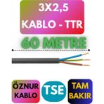 Öznur 3x2,5 Ttr Kablo Metre Seçenekli (Siyah) - 60 METRE
