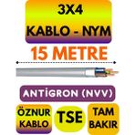 Öznur 3x4 Antigron (Nym) Kablo (Gri) Metre Seçenekli - 15 METRE