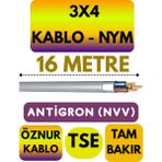 Öznur 3x4 Antigron (Nym) Kablo (Gri) Metre Seçenekli - 16 METRE