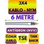 Öznur 3x4 Antigron (Nym) Kablo (Gri) Metre Seçenekli - 6 METRE