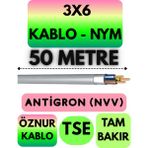 Öznur 3x6 Antigron (Nym) Kablo (Gri) Metre Seçenekli - 50 METRE