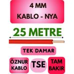Öznur 4 mm Nya Kablo Metre Seçenekli (Kırmızı) - 25 METRE