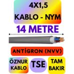 Öznur 4x1,5 Antigron (Nym) Kablo (Gri) Metre Seçenekli - 14 METRE