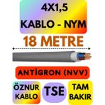 Öznur 4x1,5 Antigron (Nym) Kablo (Gri) Metre Seçenekli - 18 METRE