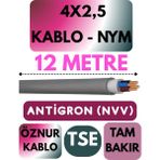 Öznur 4x2,5 Antigron (Nym) Kablo (Gri) Metre Seçenekli - 12 METRE