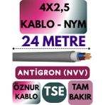 Öznur 4x2,5 Antigron (Nym) Kablo (Gri) Metre Seçenekli - 24 METRE