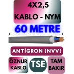 Öznur 4x2,5 Antigron (Nym) Kablo (Gri) Metre Seçenekli - 60 METRE