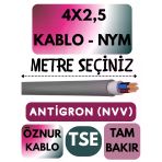 Öznur 4X2,5 Antigron (Nym) Kablo (Gri) Metre Seçenekli