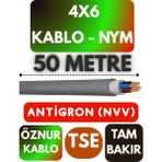 Öznur 4x6 Antigron (Nym) Kablo (Gri) Metre Seçenekli - 50 METRE
