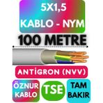 Öznur 5x1,5 Antigron (Nym) Kablo (Gri) Metre Seçenekli - 100 METRE