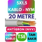 Öznur 5x1,5 Antigron (Nym) Kablo (Gri) Metre Seçenekli - 20 METRE